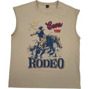 Manfinity Coors Banquet Rodeo Graphic Muscle Tee Tan Large Mens Sleeveless Shirt